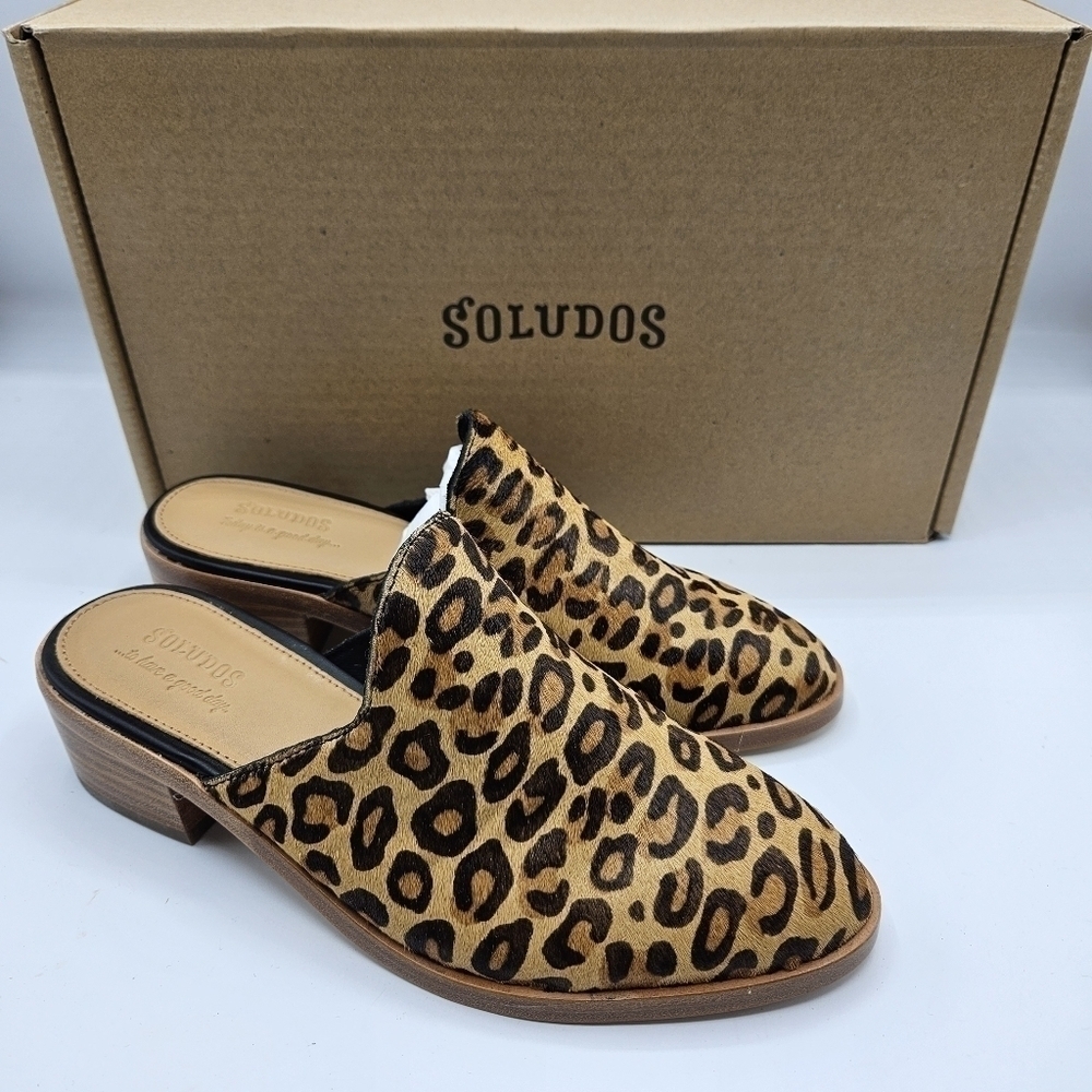 NWB Soludos Venetian Mule calf hair leopard size 5.5